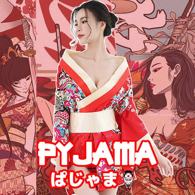 Femme japonaise portant un kimono pyjama pour femme de couleur rouge