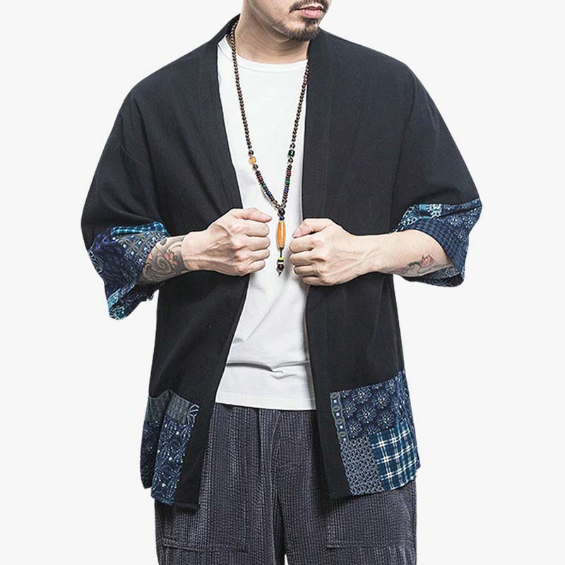 Ce vetement japonais homme est une kimono fleur cardigan. C est une veste haori qui s'enfile par dessus un t-shirt, un yukata ou un kimono