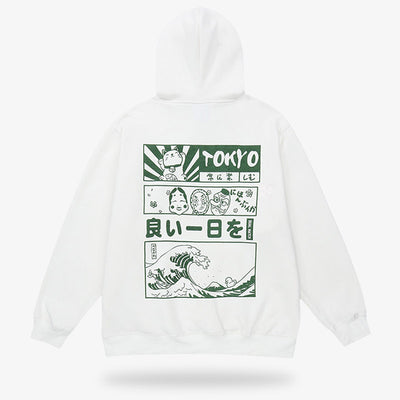 Un hoodie tokyo avec des symboles japonais sur le coton blanc