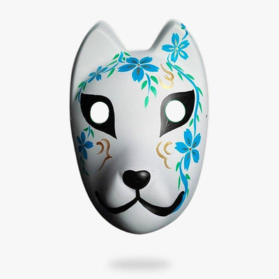 Un masque carnaval renard peint avec des motifs de fleurs japonaises