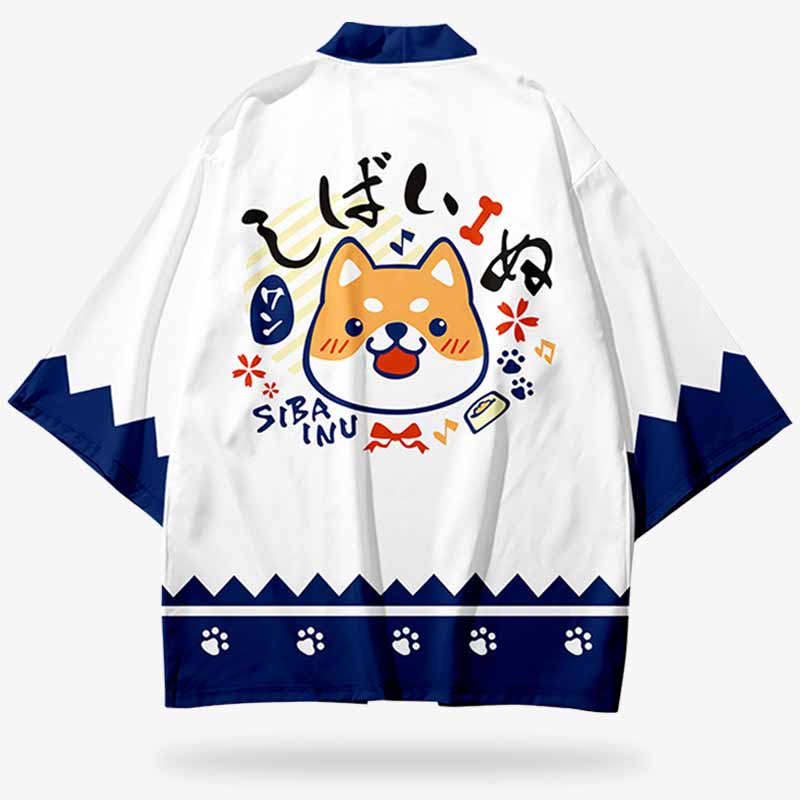 Une veste kawaii kimono avec un imprimé de motif Shiba